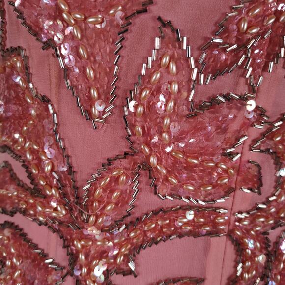Vintage Lillie Rubin Sequin Silk Cocktail Dress Size 8 Pink Drop Waist Fit Flare - Picture 9 of 16